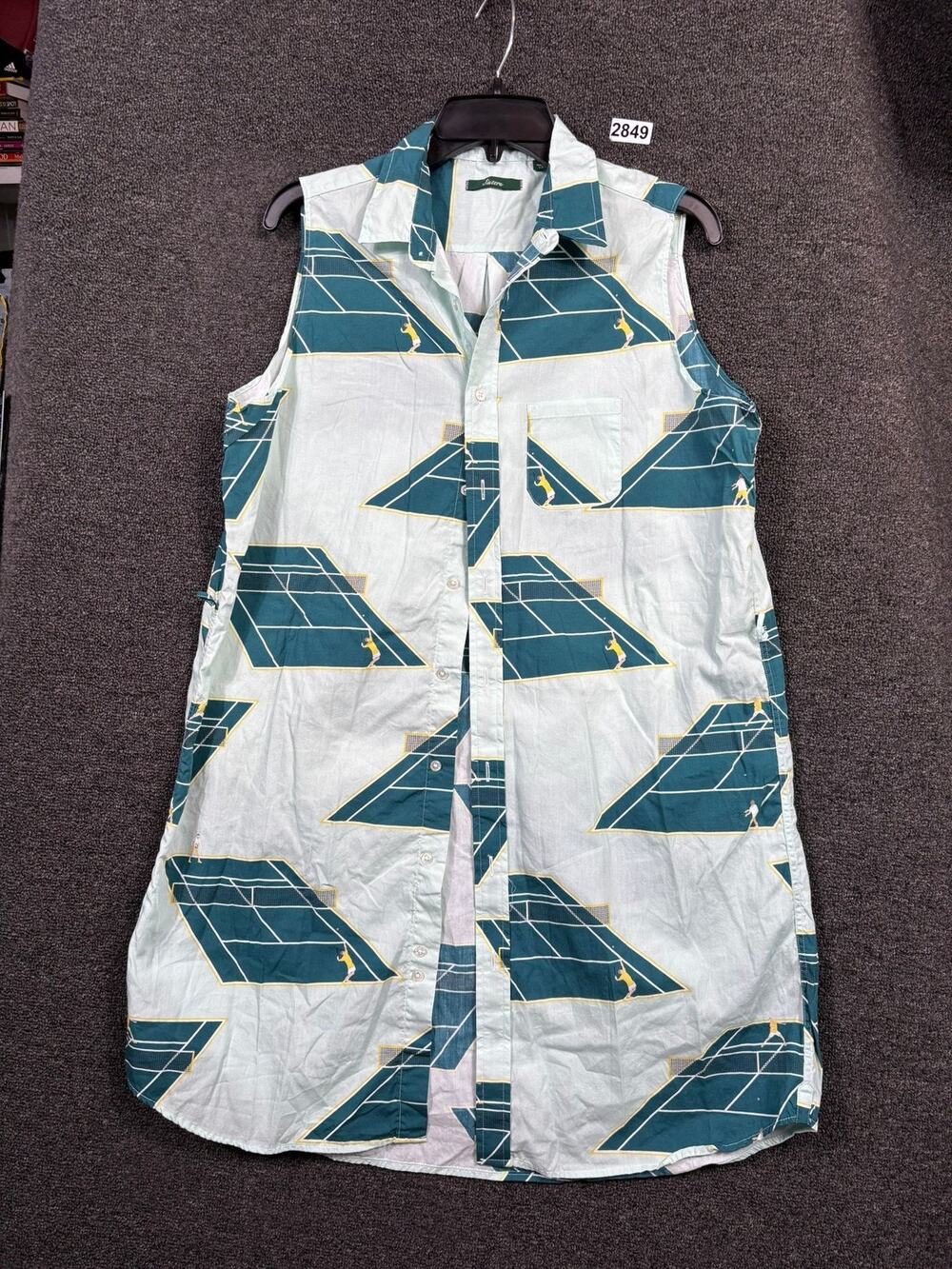 Sisters Shirt Womens Large Tennis Court Print Sleeveless Button Up Made in USA